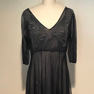 Jonny Was Biya Mesh Dress w/ Grey Silk Slip